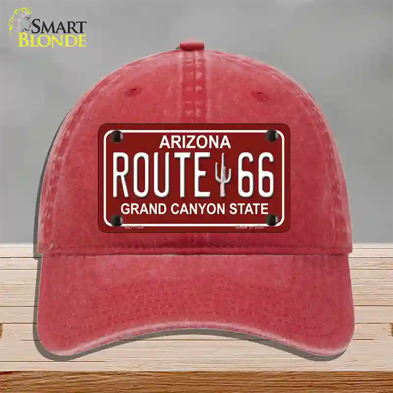 Route 66 Arizona Red Novelty License Plate Hat Unconstructed Cotton / Red