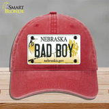 Bad Boy Nebraska Novelty License Plate Hat Unconstructed Cotton / Red