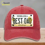 Best Dad Nebraska Novelty License Plate Hat Unconstructed Cotton / Red