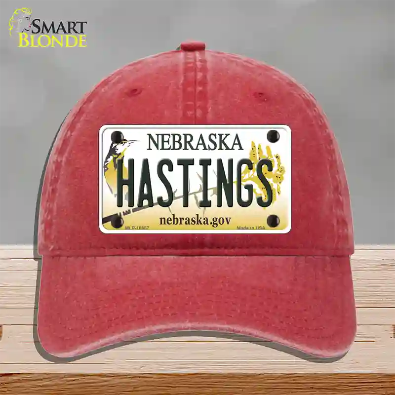 Hastings Nebraska Novelty License Plate Hat Unconstructed Cotton / Red