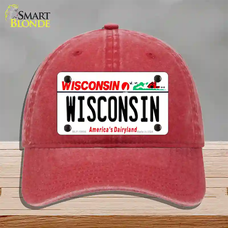 Wisconsin Dairyland Novelty License Plate Hat Unconstructed Cotton / Red