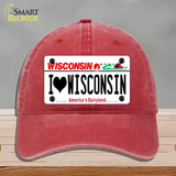 I Love Wisconsin Novelty License Plate Hat Unconstructed Cotton / Red