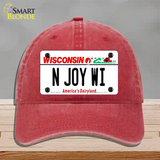 N Joy WI Wisconsin Novelty License Plate Hat Unconstructed Cotton / Red