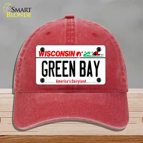 Green Bay Wisconsin Novelty License Plate Hat Unconstructed Cotton / Red