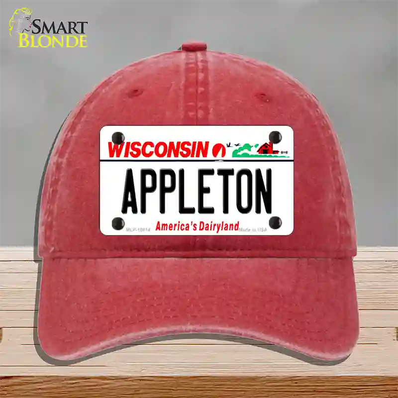 Appleton Wisconsin Novelty License Plate Hat Unconstructed Cotton / Red