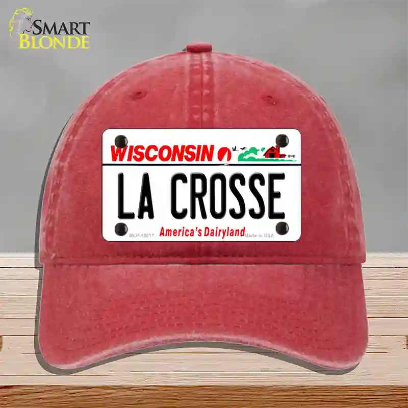 La Crosse Wisconsin Novelty License Plate Hat Unconstructed Cotton / Red