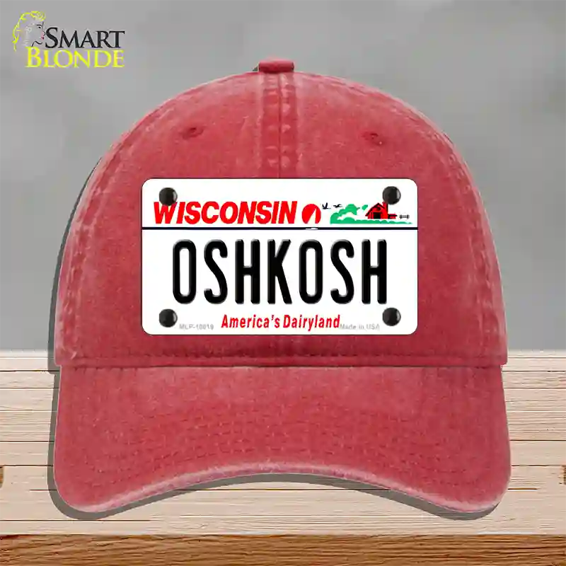 Oshkosh Wisconsin Novelty License Plate Hat Unconstructed Cotton / Red