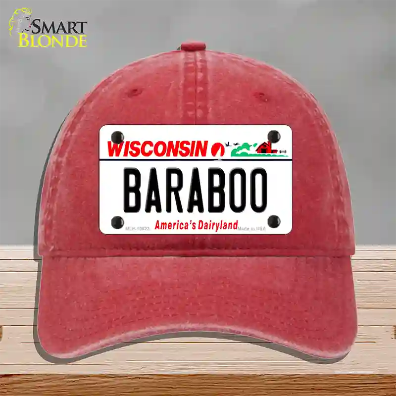 Baraboo Wisconsin Novelty License Plate Hat Unconstructed Cotton / Red