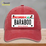 Baraboo Wisconsin Novelty License Plate Hat Unconstructed Cotton / Red