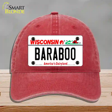 Baraboo Wisconsin Novelty License Plate Hat Unconstructed Cotton / Red