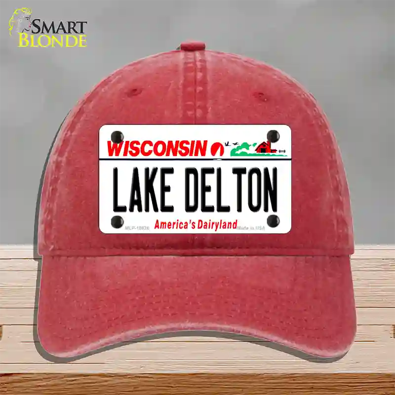 Lake Dalton Wisconsin Novelty License Plate Hat Unconstructed Cotton / Red