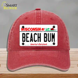 Beach Bum Wisconsin Novelty License Plate Hat Unconstructed Cotton / Red