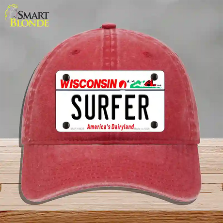 Surfer Wisconsin Novelty License Plate Hat Unconstructed Cotton / Red