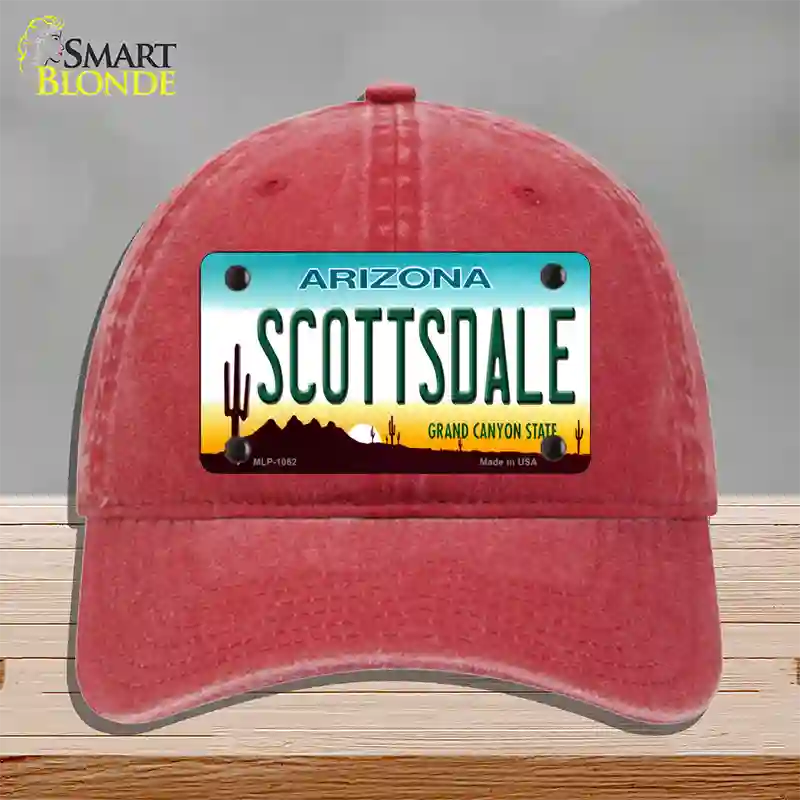 Scottsdale Arizona Novelty License Plate Hat Unconstructed Cotton / Red