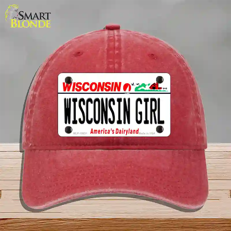 Wisconsin Girl Wisconsin Novelty License Plate Hat Unconstructed Cotton / Red