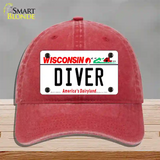 Diver Wisconsin Novelty License Plate Hat Unconstructed Cotton / Red