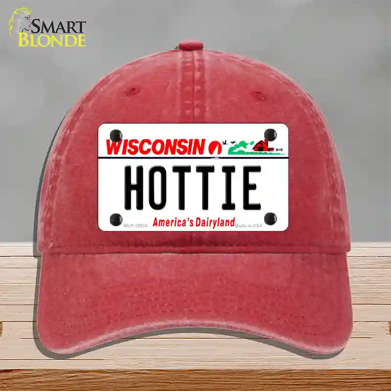 Hottie Wisconsin Novelty License Plate Hat Unconstructed Cotton / Red