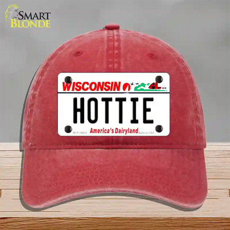 Hottie Wisconsin Novelty License Plate Hat Unconstructed Cotton / Red