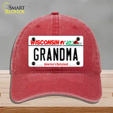 Grandma Wisconsin Novelty License Plate Hat Unconstructed Cotton / Red