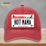 Hot Mama Wisconsin Novelty License Plate Hat Unconstructed Cotton / Red