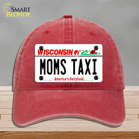 Moms Taxi Wisconsin Novelty License Plate Hat Unconstructed Cotton / Red