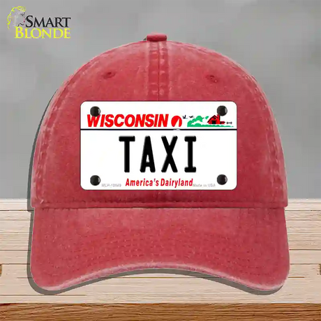 Taxi Wisconsin Novelty License Plate Hat Unconstructed Cotton / Red