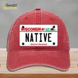 Native Wisconsin Novelty License Plate Hat Unconstructed Cotton / Red