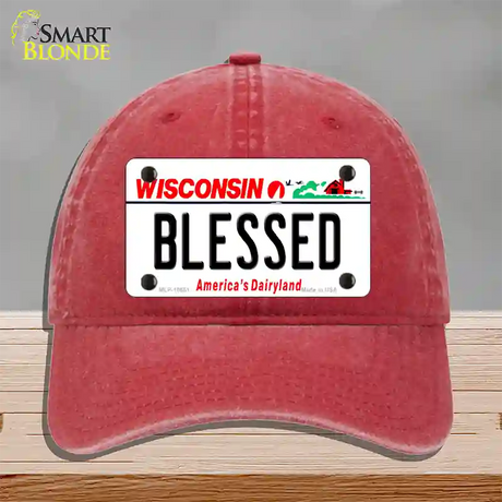 Blessed Wisconsin Novelty License Plate Hat Unconstructed Cotton / Red