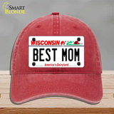 Best Mom Wisconsin Novelty License Plate Hat Unconstructed Cotton / Red