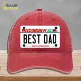 Best Dad Wisconsin Novelty License Plate Hat Unconstructed Cotton / Red