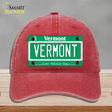 Vermont Green Mountain State Novelty License Plate Hat Unconstructed Cotton / Red