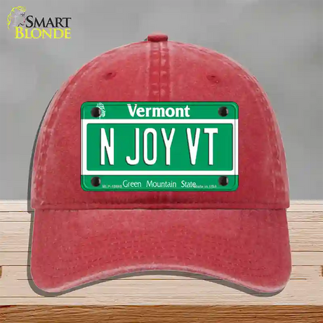 N Joy VT Vermont Novelty License Plate Hat Unconstructed Cotton / Red