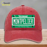 Montpelier Vermont Novelty License Plate Hat Unconstructed Cotton / Red