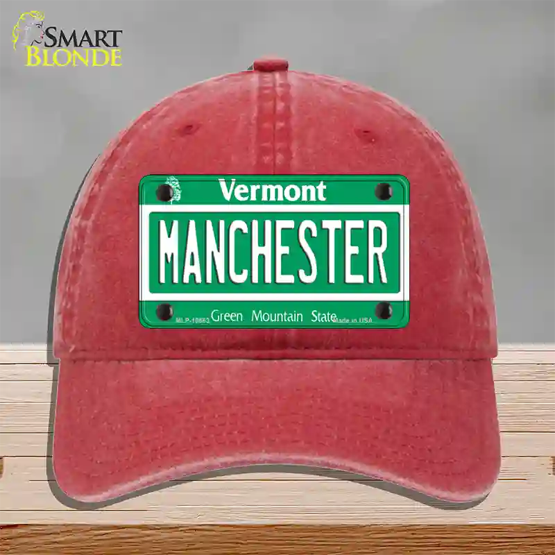 Manchester Vermont Novelty License Plate Hat Unconstructed Cotton / Red