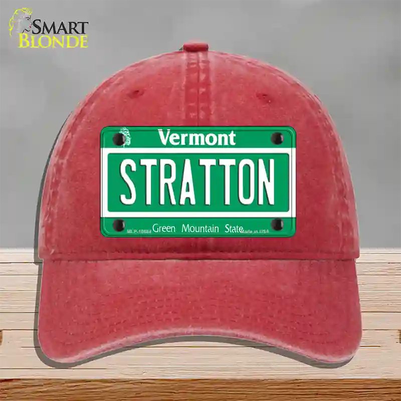 Stratton Vermont Novelty License Plate Hat Unconstructed Cotton / Red