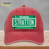 Stratton Vermont Novelty License Plate Hat Unconstructed Cotton / Red