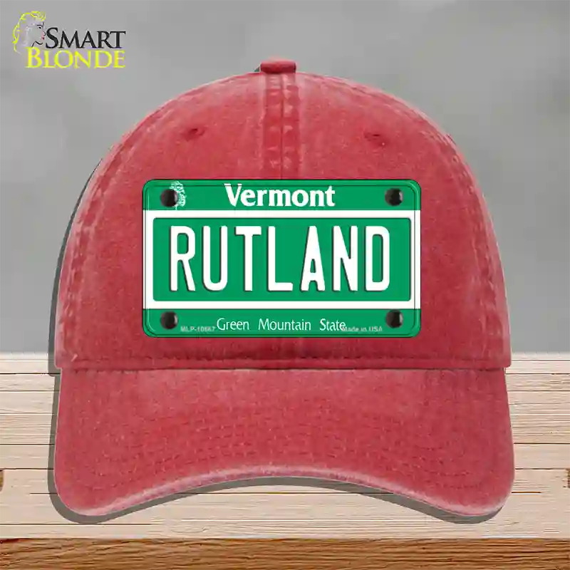 Rutland Vermont Novelty License Plate Hat Unconstructed Cotton / Red