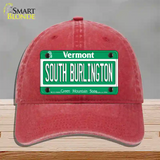 South Burlington Vermont Novelty License Plate Hat Unconstructed Cotton / Red