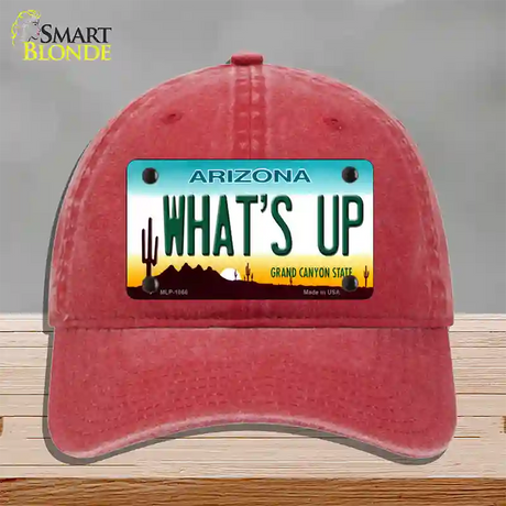 Whats Up Novelty License Plate Hat Unconstructed Cotton / Red