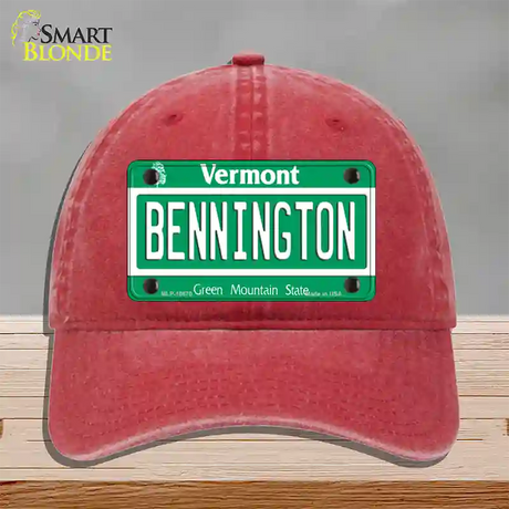 Bennington Vermont Novelty License Plate Hat Unconstructed Cotton / Red