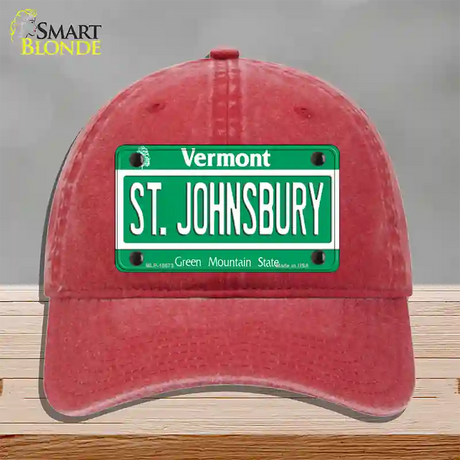 St Johnsbury Vermont Novelty License Plate Hat Unconstructed Cotton / Red