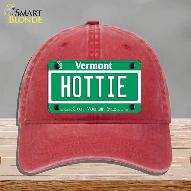 Hottie Vermont Novelty License Plate Hat Unconstructed Cotton / Red