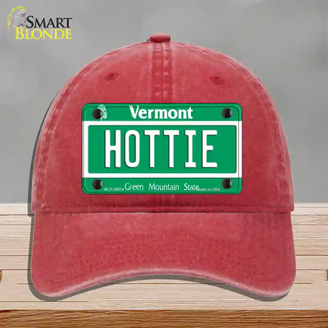 Hottie Vermont Novelty License Plate Hat Unconstructed Cotton / Red