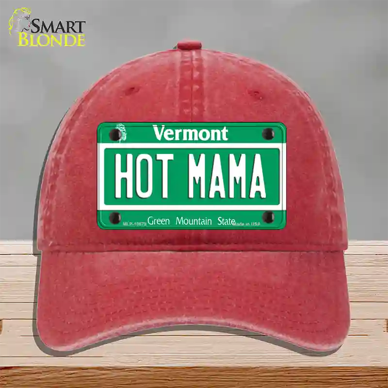 Hot Mama Vermont Novelty License Plate Hat Unconstructed Cotton / Red