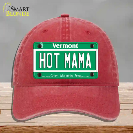 Hot Mama Vermont Novelty License Plate Hat Unconstructed Cotton / Red