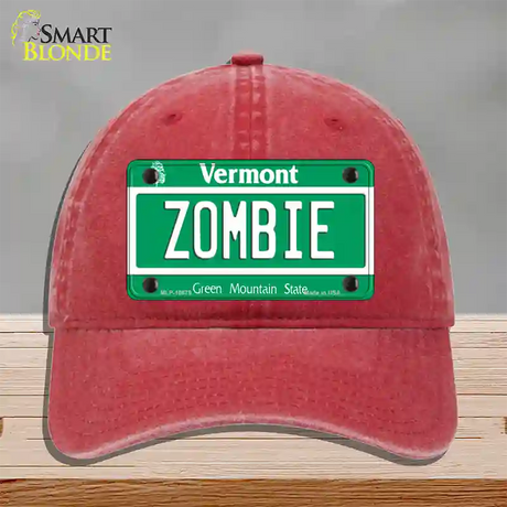 Zombie Vermont Novelty License Plate Hat Unconstructed Cotton / Red