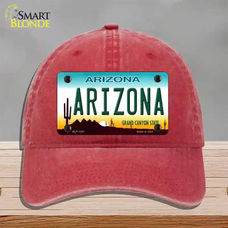 Arizona Novelty License Plate Hat Unconstructed Cotton / Red