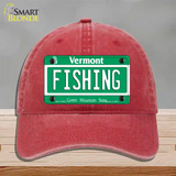 Fishing Vermont Novelty License Plate Hat Unconstructed Cotton / Red