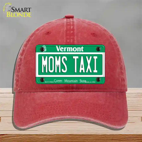 Moms Taxi Vermont Novelty License Plate Hat Unconstructed Cotton / Red