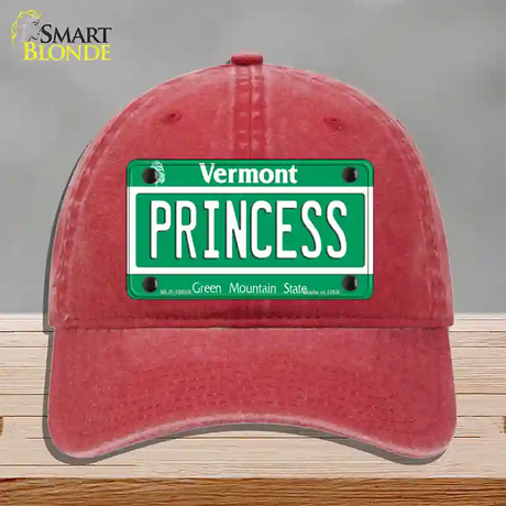 Princess Vermont Novelty License Plate Hat Unconstructed Cotton / Red